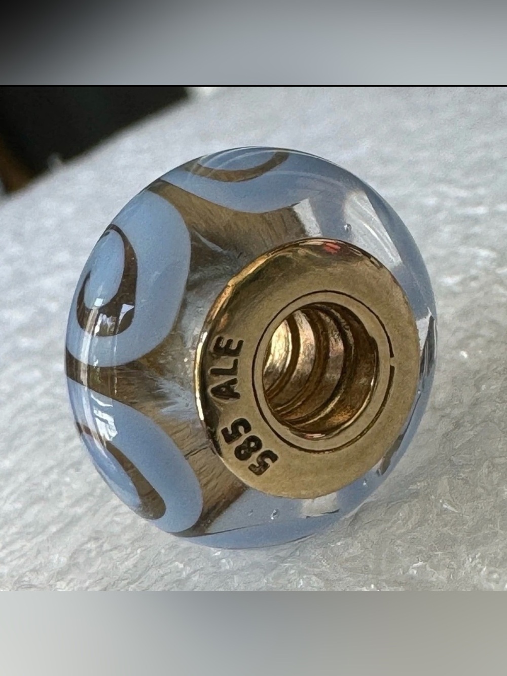Genuine Pandora 14k Gold Blue Swirls Murano Glass Charm 💕 585 ALE